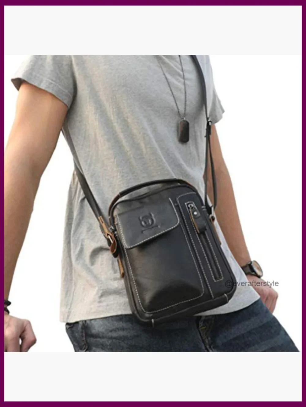 Genuine Leather Crossbody Messenger Bag for Men Business Travel Outdoor